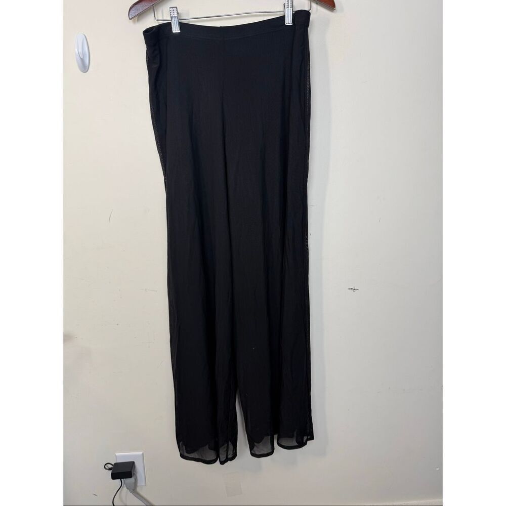 TADASHI Collection Black Stretch Mesh Wide Leg Dress Pants Size L High Rise Even